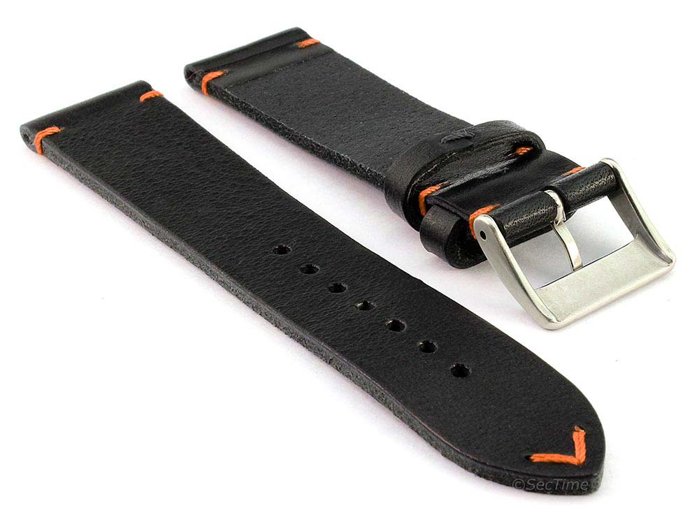 Genuine Leather Watch Strap Band Mirage Black/Orange 02