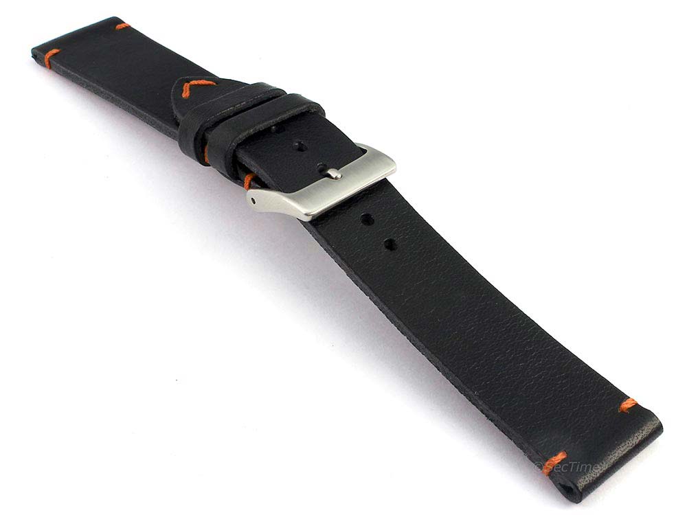 Genuine Leather Watch Strap Band Mirage Black/Orange 03