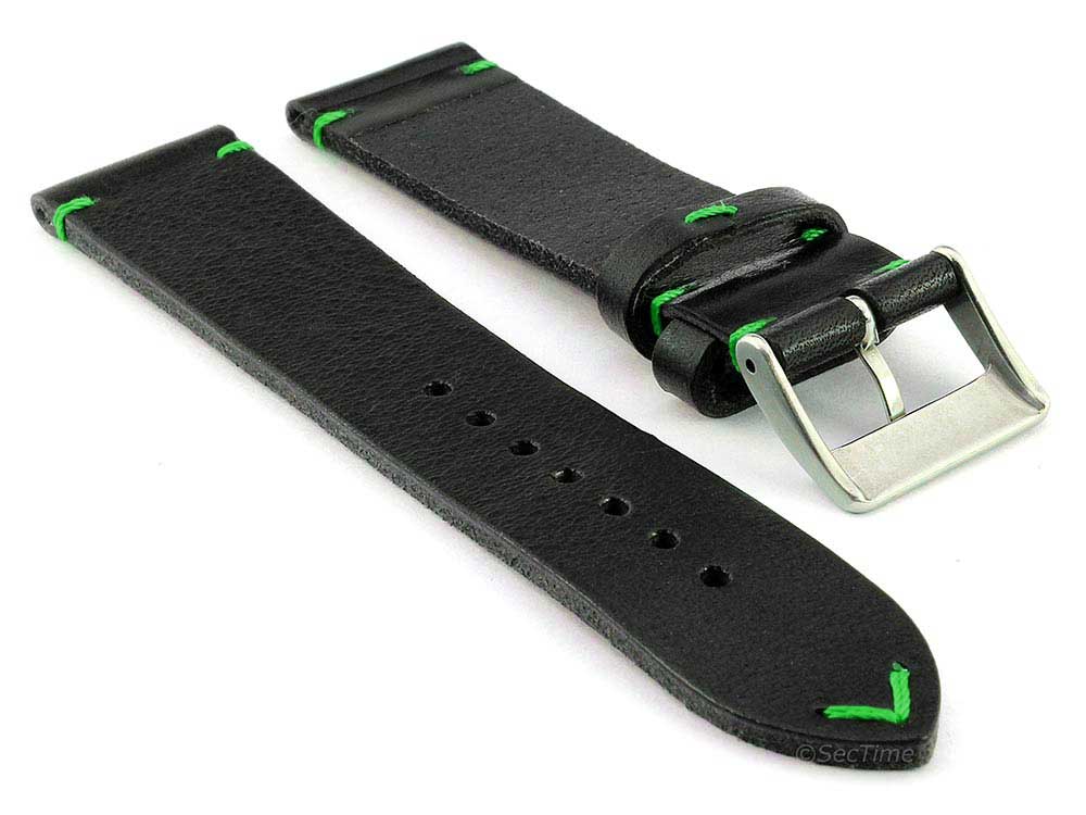 Genuine Leather Watch Strap Band Mirage Black/Green 02