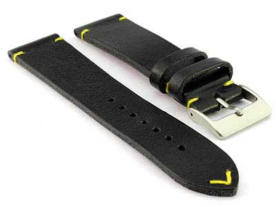 Genuine Leather Watch Strap Band Mirage Black/Yellow 24mm