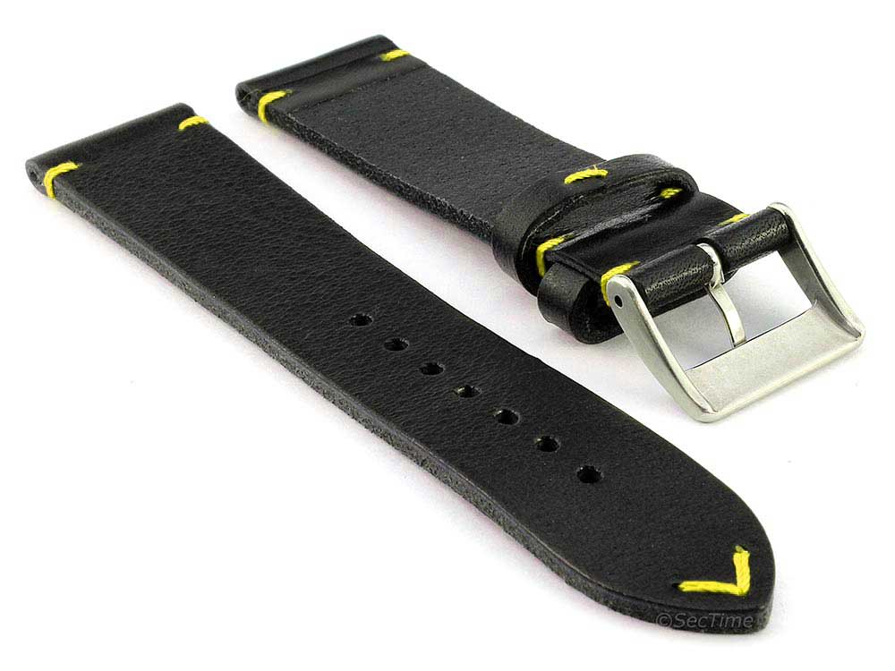 Genuine Leather Watch Strap Band Mirage Black/Yellow 02