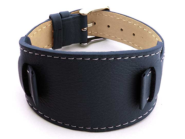 Watch Strap Leather Navy Blue with Wrist Pad Monte 01