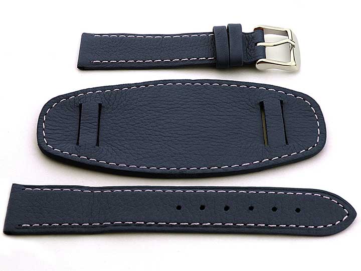 Watch Strap Leather Navy Blue with Wrist Pad Monte 02