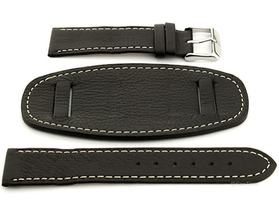 Leather Watch Strap with Wrist Pad MONTE Black 24mm