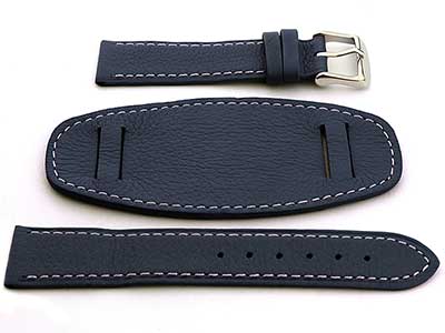 Leather Watch Strap with Wrist Pad MONTE Navy Blue 18mm