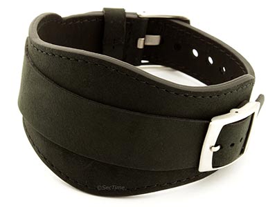 Genuine Leather One-piece Cuff Pad Watch Strap Band Moscow Black 20mm