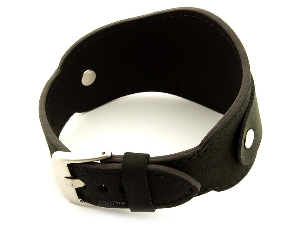 Genuine Leather One-piece Cuff Pad Watch Strap Band Moscow  Black 02