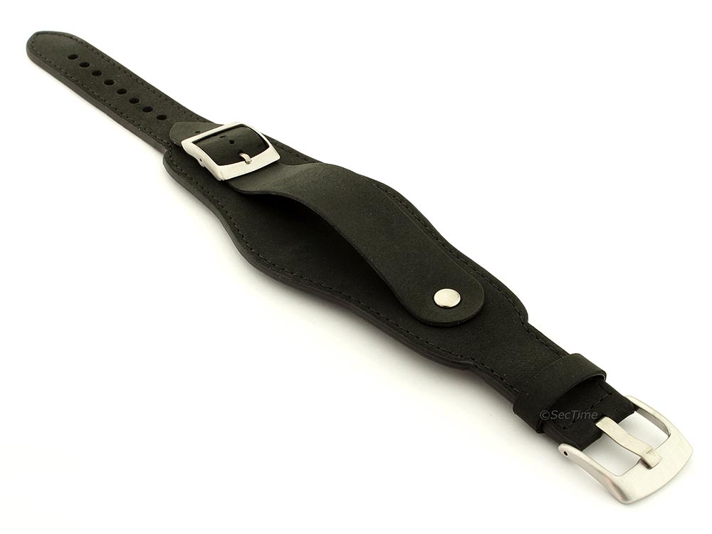 Genuine Leather One-piece Cuff Pad Watch Strap Band Moscow  Black 03