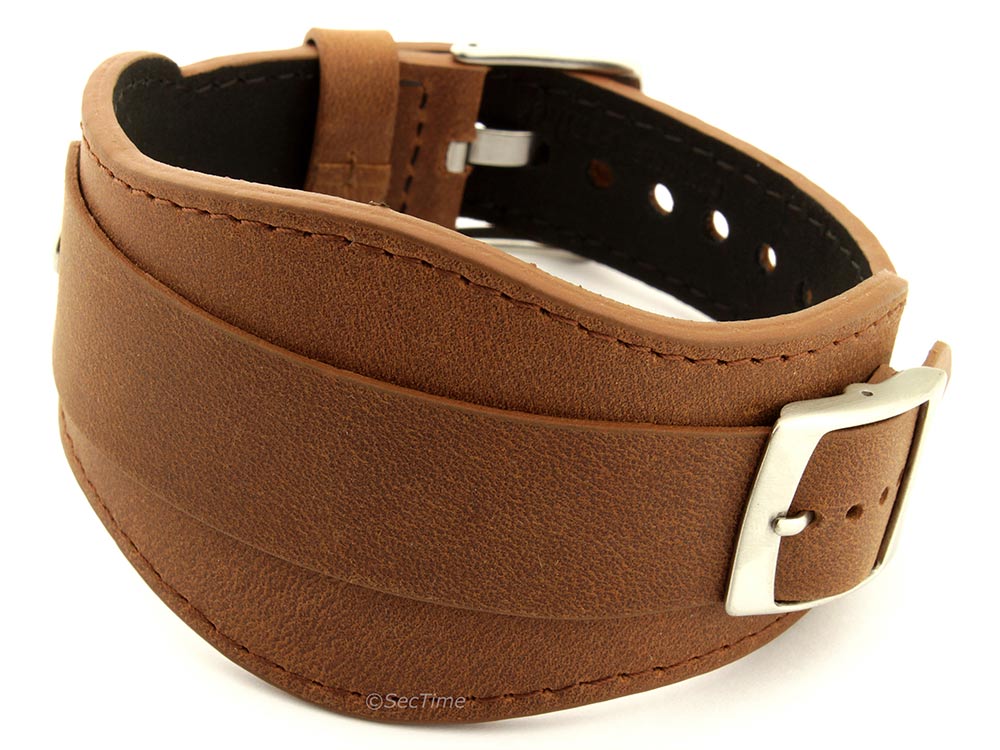 Genuine Leather One-piece Cuff Pad Watch Strap Band Moscow Brown 18mm