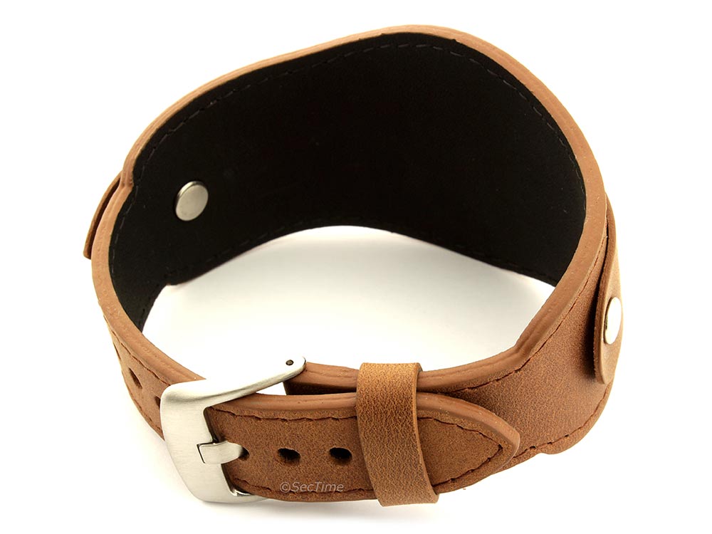 Genuine Leather One-piece Cuff Pad Watch Strap Band Moscow  Brown 02