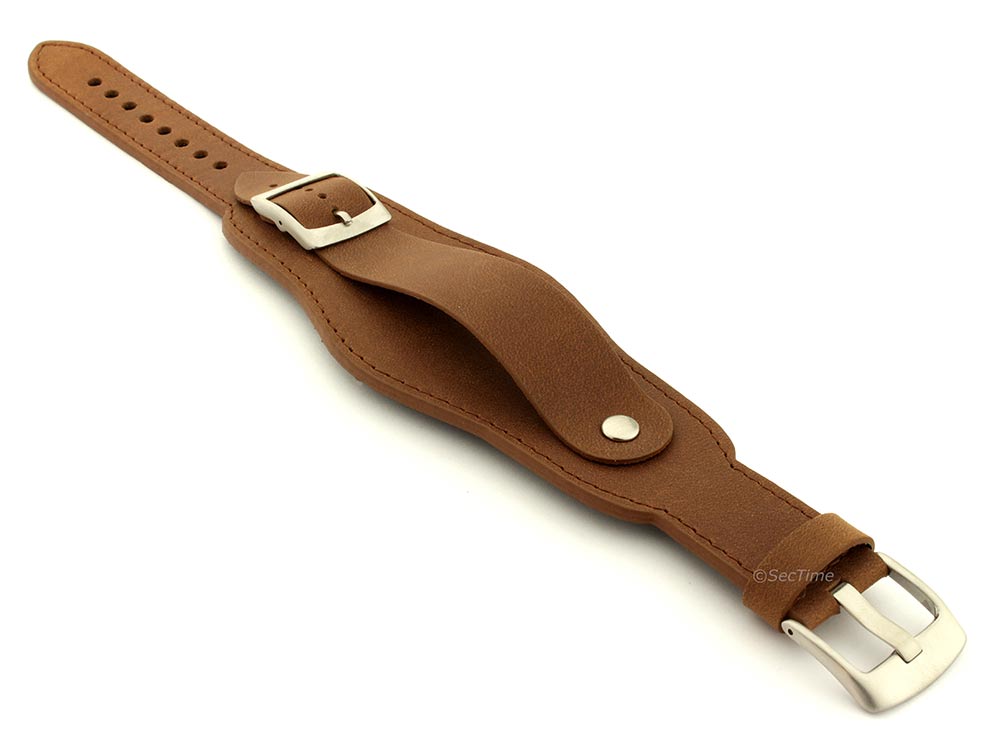 Genuine Leather One-piece Cuff Pad Watch Strap Band Moscow  Brown 03