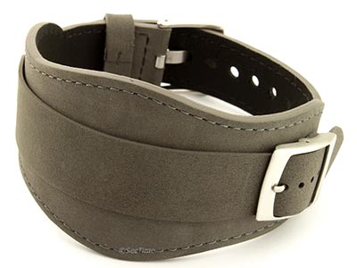 Genuine Leather One-piece Cuff Pad Watch Strap Band Moscow Grey 20mm