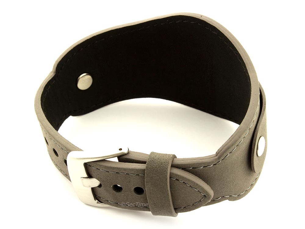 Genuine Leather One-piece Cuff Pad Watch Strap Band Moscow  Grey 02