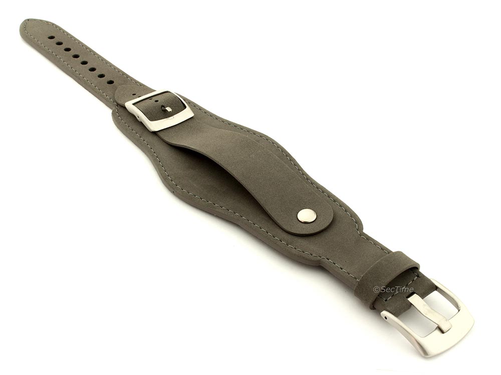 Genuine Leather One-piece Cuff Pad Watch Strap Band Moscow  Grey 03