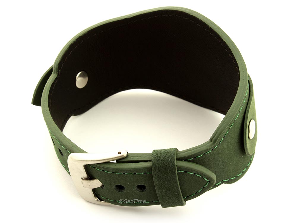 Genuine Leather One-piece Cuff Pad Watch Strap Band Moscow  Green 02