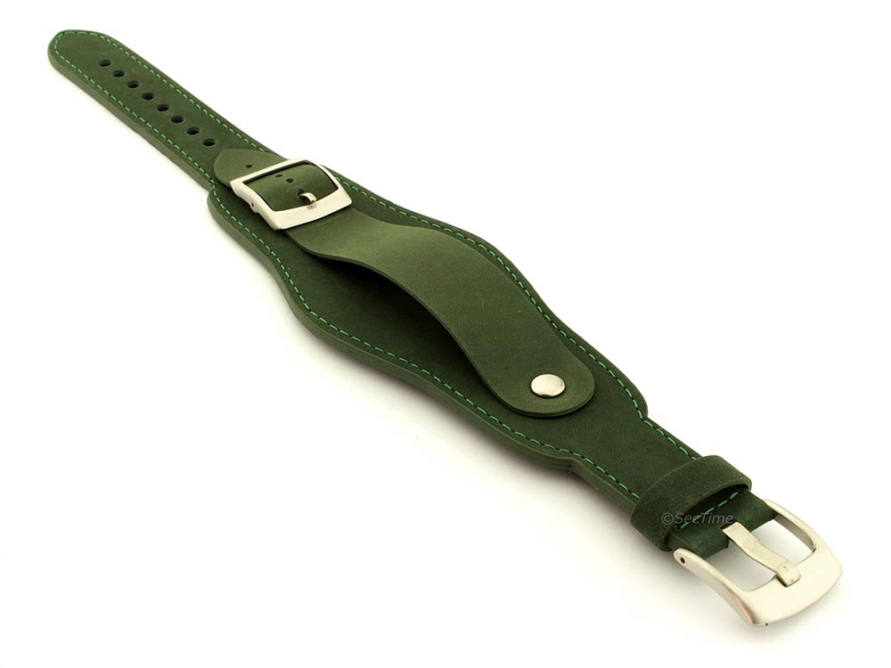 Genuine Leather One-piece Cuff Pad Watch Strap Band Moscow  Green 03