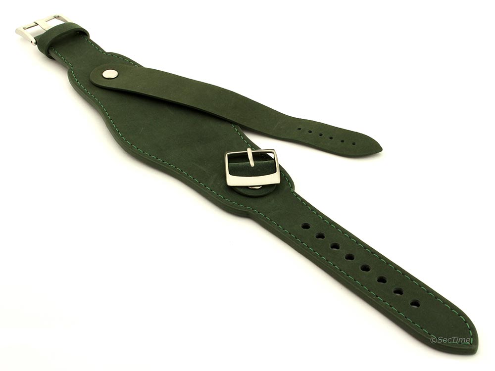 Genuine Leather One-piece Cuff Pad Watch Strap Band Moscow  Green 04