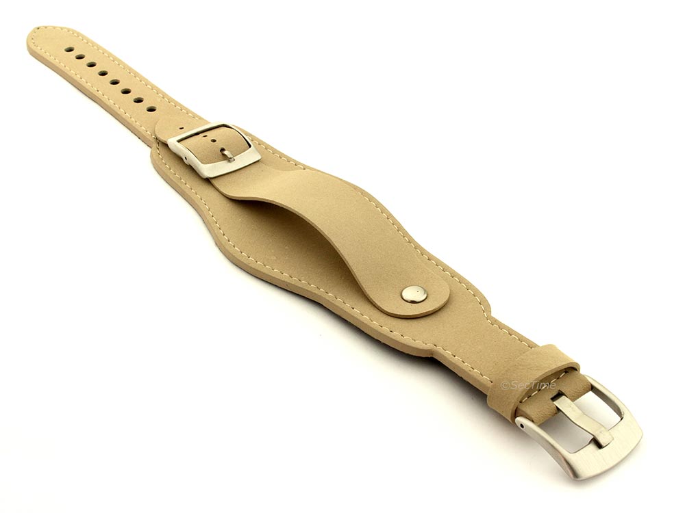 Genuine Leather One-piece Cuff Pad Watch Strap Band Moscow  Beige 03