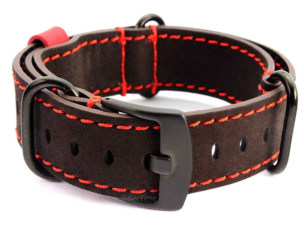 Suede Genuine Leather Watch Strap Nato Cayman PVD (Black) Buckle Dark Brown 02