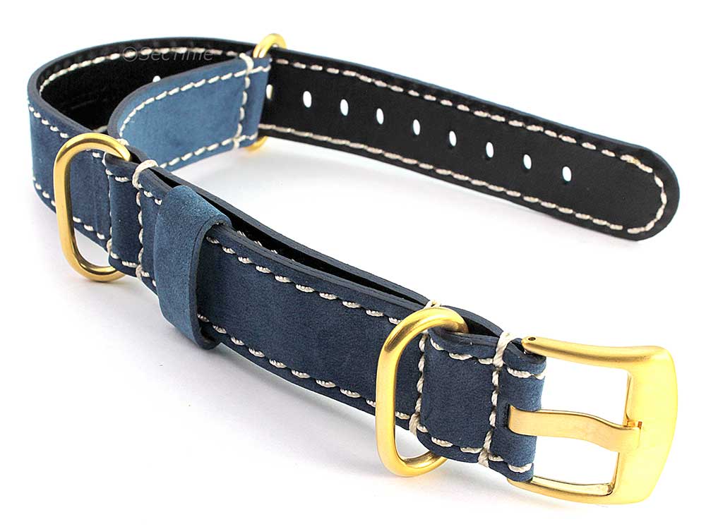 Suede Genuine Leather Watch Strap Nato Cayman Gold-Coloured Buckle Blue 01