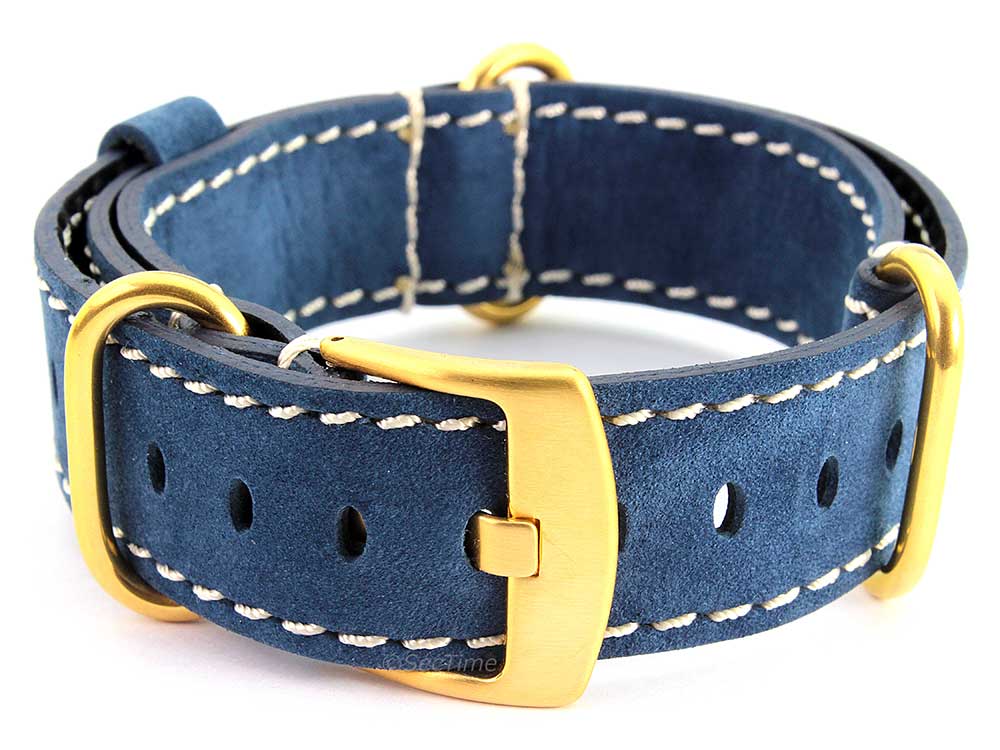 Suede Genuine Leather Watch Strap Nato Cayman Gold-Coloured Buckle Blue 02