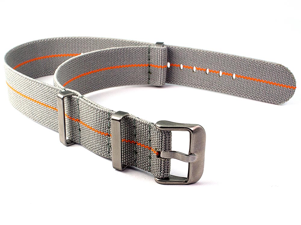 Elastic Nylon Rubber Nato Watch Strap Band Grey Orange 18mm 03NE18AB04