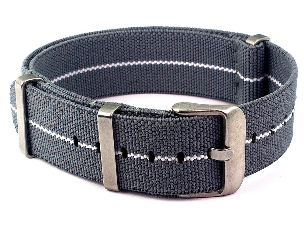 Elastic Nylon/Rubber Nato Watch Strap Military Divers Ash Grey/White 02