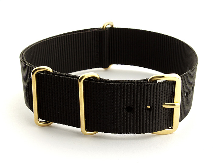 Nato G10 Nylon Watch Strap Gold Buckle Black 01