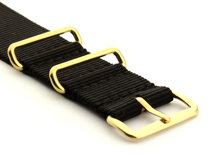 Nato G10 Nylon Watch Strap Gold Buckle Black 03