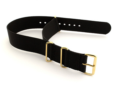 Nato G10 Nylon Watch Strap Gold Buckle Black 02