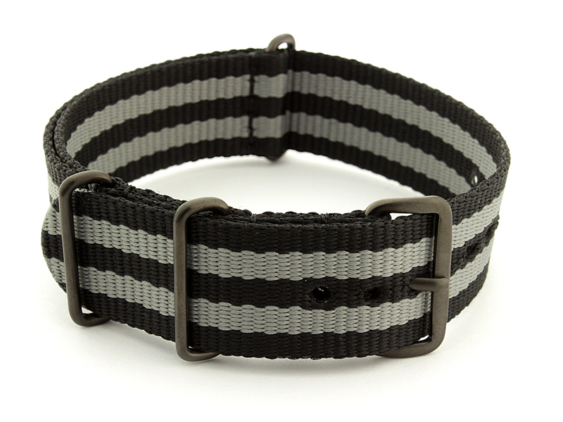 James Bond Nato G10 Nylon Watch Strap PVD Buckle Black/Grey 01