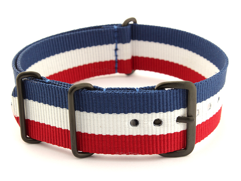 Nato G10 Nylon Watch Strap PVD Buckle Blue/White/Red (France) 01