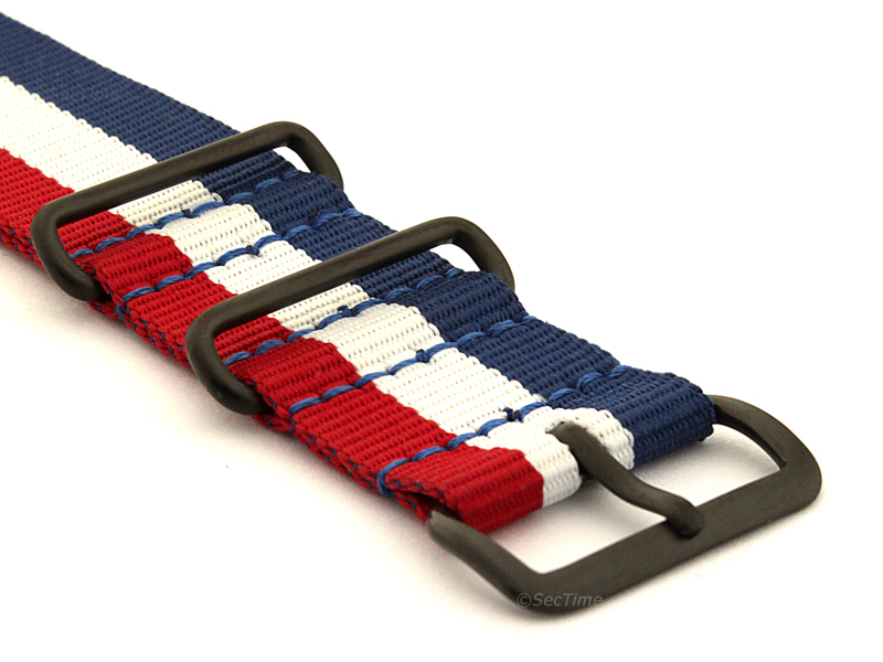 Nato G10 Nylon Watch Strap PVD Buckle Blue/White/Red (France) 03