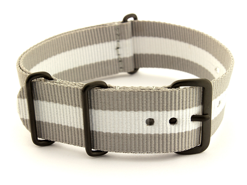 Nato G10 Nylon Watch Strap PVD Buckle Grey/White (3) 01