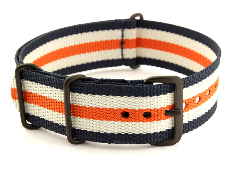 Nato G10 Nylon Watch Strap PVD Buckle N.Blue/White/Orange (5) 01