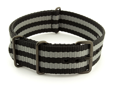 Bond-Style Nato G10 Nylon Watch Strap PVD Buckle Black/Grey 24mm