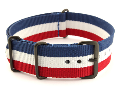 Nato G10 Nylon Watch Strap PVD Buckle Blue/White/Red (France) 18mm