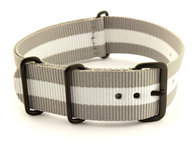 Nato G10 Nylon Watch Strap PVD Buckle Grey/White (3) 20mm