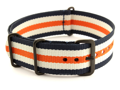 Nato G10 Nylon Watch Strap PVD Buckle N.Blue/White/Orange (5) 18mm