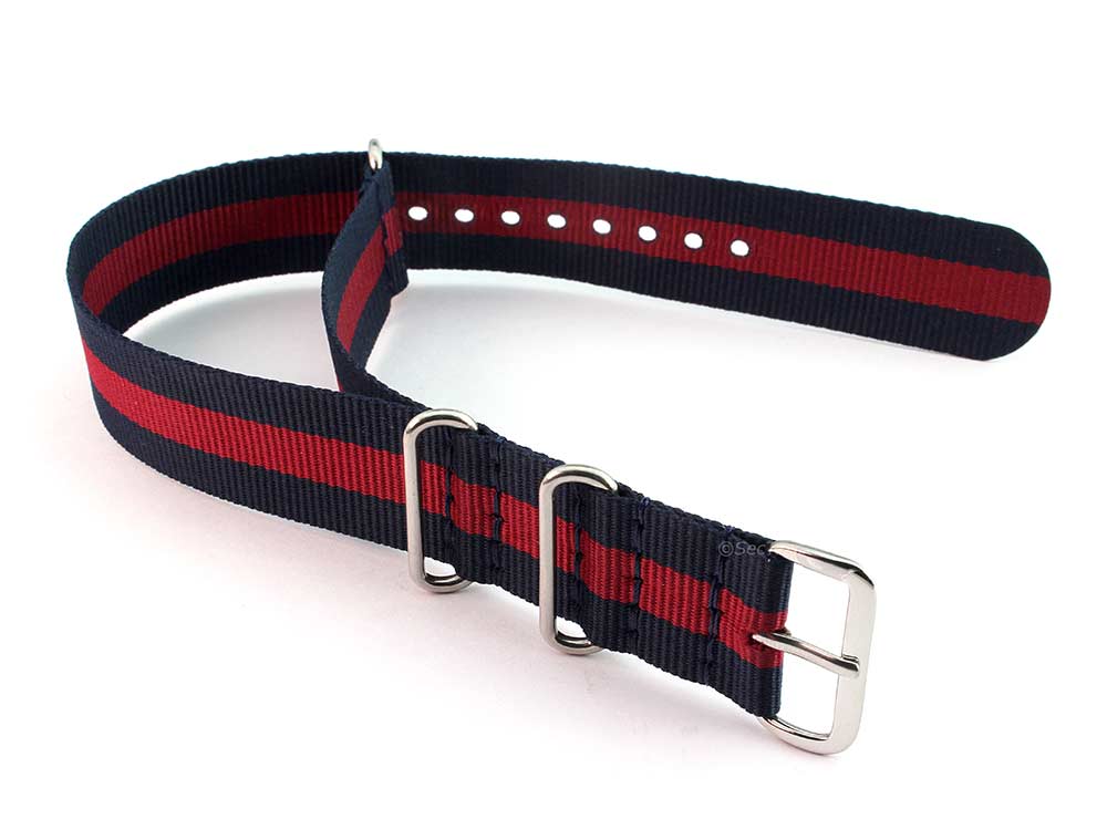 Nato Watch Strap G10 Military Nylon Divers Navy Blue/Red (3) 22mm