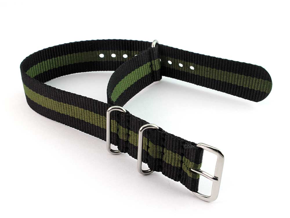 Nato Watch Strap G10 Military Nylon Divers Black/Green (3) 20mm