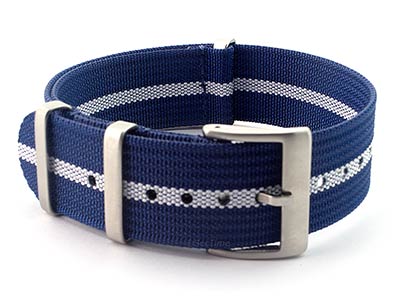 Ribbed Nylon Nato Watch Strap Military Divers Navy Blue/White (3) 22mm