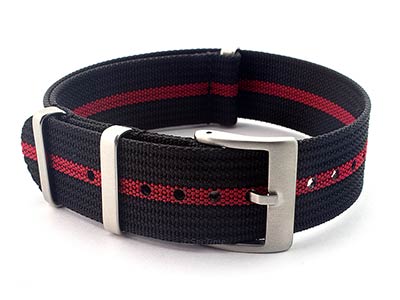 Ribbed Nylon Nato Watch Strap Military Divers Black/Red (3) 20mm