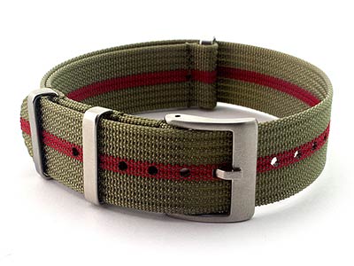 Ribbed Nylon Nato Watch Strap Military Divers Olive Green/Red (3) 22mm