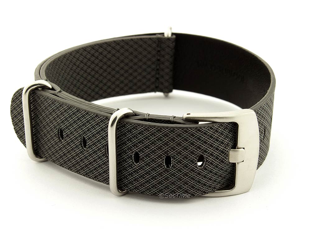 Synthetic Waterproof Nato Watch Strap Hydrophobized Leather Lining Black 02