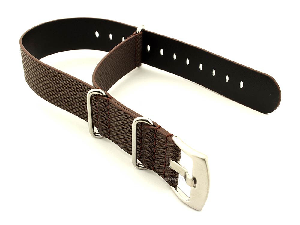 Synthetic Waterproof Nato Watch Strap Hydrophobized Leather Lining Brown 20mm