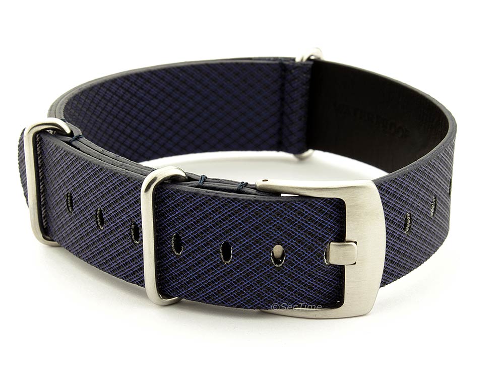 Synthetic Waterproof Nato Watch Strap Hydrophobized Leather Lining Blue 02