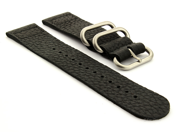 Leather Two-Piece Nato Vintage Watch Strap Black 01