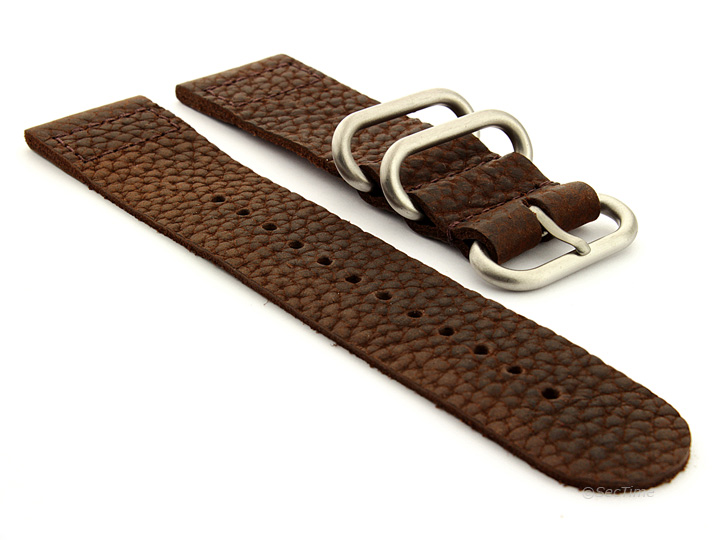 Leather Two-Piece Nato Vintage Watch Strap Dark Brown 01