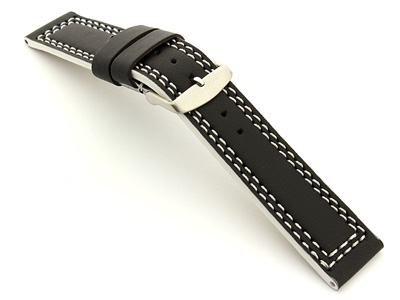 Leather Watch Strap Orion Black / White 18mm